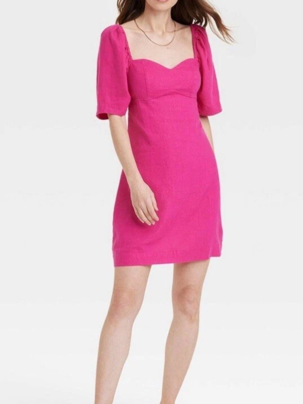 Women’s Puff Short Sleeve Dress- A New Day Hot Pink Size Medium